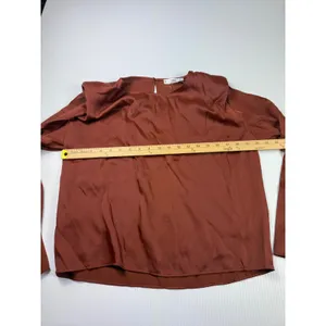 MNG Ruffle Long Sleeve‎ Blouse Elegant Top Copper Brown Size S thumbnail 3