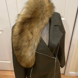 Love Token olive green vegan leather with faux fur removable collar moto jacket thumbnail 8