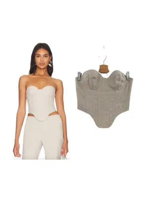 h:ours Amira Corset Top Revolve Beige Pinstripe‎ Strapless Bustier Size XS thumbnail 2