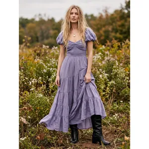 Free People Dainty Ethereal Sundrenched Short Sleeve Maxi Size Medium Plum Dust thumbnail 3
