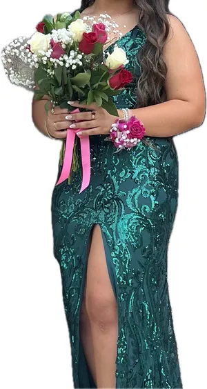 Beautiful Emerald Sequin Prom dress Green Size L thumbnail 4