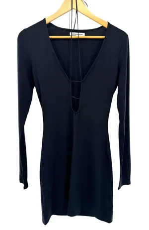 Reformation Vianna Black Long Sleeve Plunge Cutout Bodycon‎ Mini Dress XS thumbnail 1