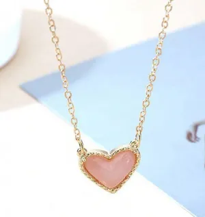 Peach Heart Pendant Necklace Gold thumbnail 1