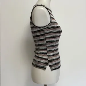 A. Byer Knit Tank Top M Black Grey Zigzag Chevron Metallic Y2K Indie Glitz Lurex thumbnail 4