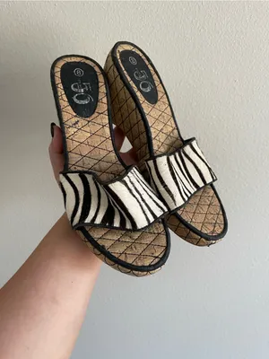 Zebra Print Wedge Slide Sandals thumbnail 3