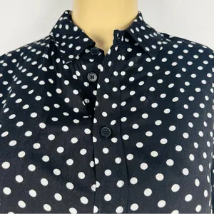 Zara Black Polka Dot Blouse Sz L Button Front Long Sleeves Shirt Top thumbnail 2