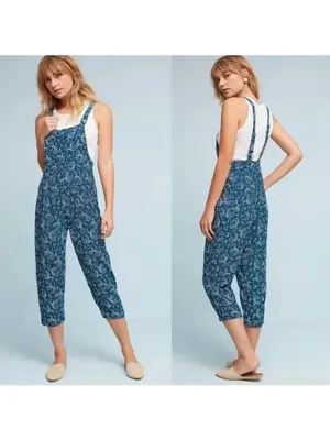 MAEVE Blue Anthropologie Patterned Overalls Sz Medium NEW NWOT thumbnail 3