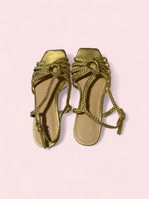 J. Crew Gold Braided-Strap Square-Toe Sandals thumbnail 3