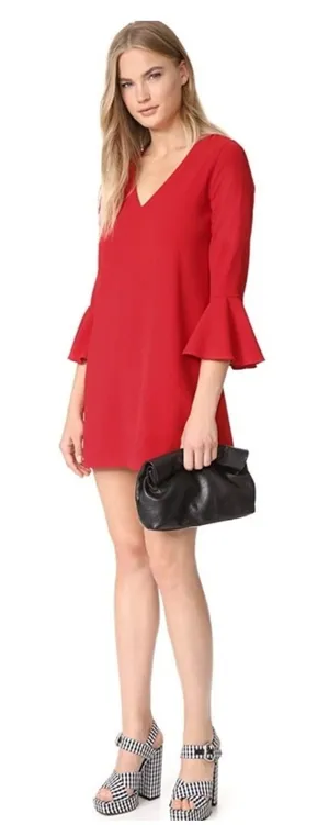 NWOT Alice +‎ Olivia Tameika Trumpet-Sleeve Crepe Mini Dress 8 Red CC707202508 thumbnail 1
