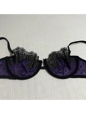 Victoria’s Secret Black & Purple Lace Very Sexy Balconet Bra Underwire 34D thumbnail 3