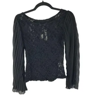 Miss Finch Womens Top Lace Sheer Pleated Sleeve Goth Y2K Black M thumbnail 1