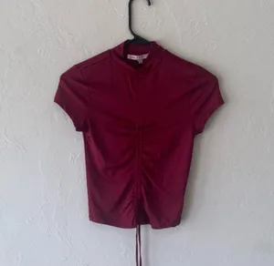 Crave Fame Burgundy short sleeve ruched #cropped #shirt #top thumbnail 8