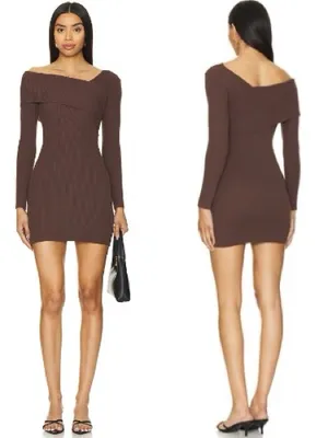 REVOLVE x SUPERDOWN Ysabel Off Shoulder Brown Ribbed Long Sleeve Mini Dress thumbnail 2