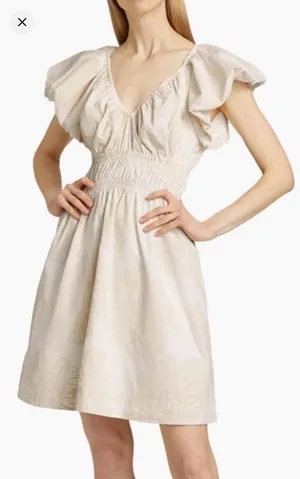 Marie Oliver Emilia White & Beige Floral Fit-and-Flare Dress Size Medium thumbnail 1