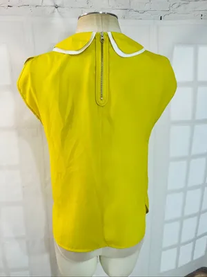 Ted Baker London Yellow Peter Pan Collar Quarter Zip Back Blouse Size 1/Small thumbnail 5