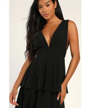 NWOT Lulus Amazing Evening Black Tiered Maxi Dress Bridesmaid Wedding Prom Sz XL thumbnail 4