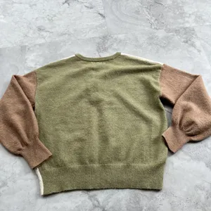 Mine Blocked Neural Color Sweater Size Small S Colorblock Puff Sleeve Henley‎ thumbnail 2