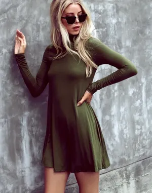 NWT Lulus Sway Girl Sway Olive Green Swing‎ Dress M thumbnail 1