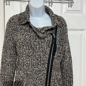 Free People Cardigan Womens‎ Black White Asymmetrical Zip Chunky Knit Small thumbnail 2
