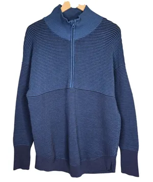 OFFLINE by Aerie Home Stretch Ribbed Sweater Quarter Zip Blue Pullover Sweater L thumbnail 1