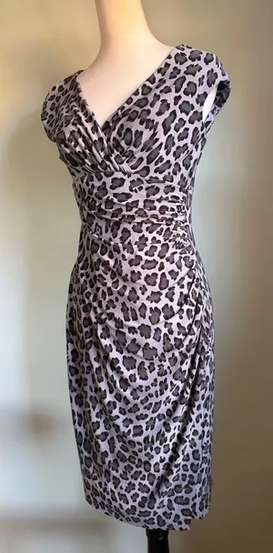 Lauren Ralph Lauren Grey Leopard y2k Ruched Sheath Dress 4 classic elegant boho thumbnail 1