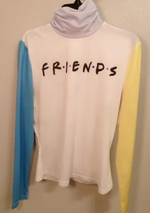 Friends Logo Colorblock Turtleneck Top - White, Blue & Yellow thumbnail 1