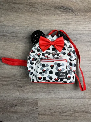 Loungefly Disney Minnie Mouse Mini Backpack Red Bow Black Sequin Ears Vegan thumbnail 5