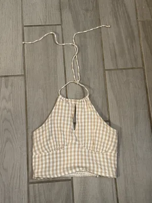 Hollister Beige Gingham Halter Crop Top thumbnail 2