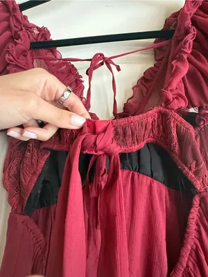 For Love & Lemons Claudine Babydoll Mini Dress Large Burgundy Romantic Flower S thumbnail 11