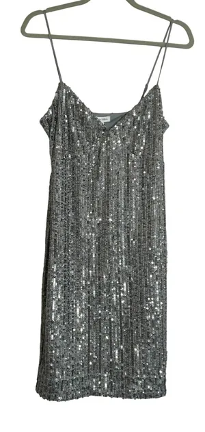 Urban Social NEW Silver Sequin Mini Dress V-Neck Homecoming Cocktail Party thumbnail 1