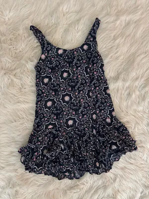 Free People Navy Floral Ruffle Mini Dress thumbnail 1