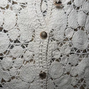 Ivory Cardigan Women XS Cream Crochet Button Front Boho Sweater Cottagecore‎ thumbnail 11