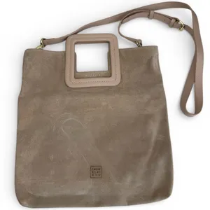 TMRW STUDIO Blush Milo Fold Over Suede Bag Crossbody Top Handle Anthropologie thumbnail 1