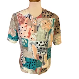 Vtg 80s patchwork print blouse Size L thumbnail 3