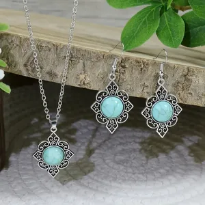BJ Glamorous Vintage Style Floral Turquoise Gems Retro Necklace/Earring Set thumbnail 7