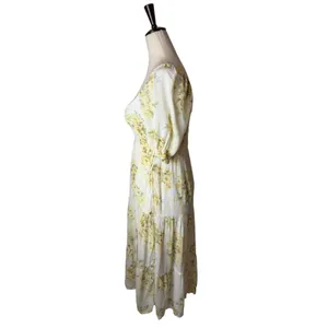 Abercrombie & Fitch Midi Dress Women XS Yellow Floral Smocked Boho Cottagecore thumbnail 7