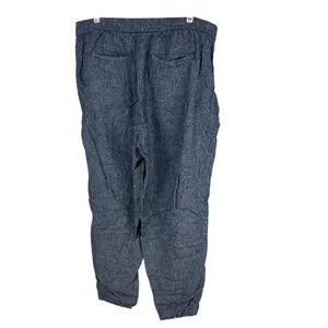Old Navy Blue Tapered Pants Womens Size Large Linen Blend Elastic Waist thumbnail 2