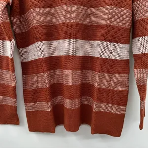 Market & Spruce Tawnee Cotton Blend Rust‎ & White Stripe Waffle Sweater Sz L NEW thumbnail 6