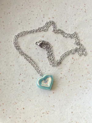 Handmade quality Czech glass heart bead fairy vintage retro y2k style necklace🩵 thumbnail 7