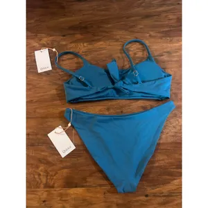 QUINCE Bikini SET Italian Low Rise Bottom Scoop Top Lagoon Teal Blue Small S NWT thumbnail 3