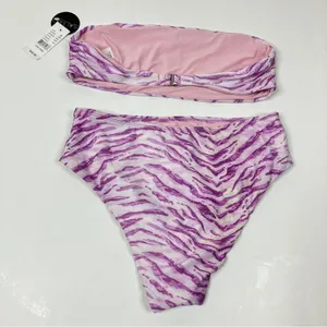 PACSUN Salero Swim Purple Zebra Print Strapless Bikini NWT Womens Medium thumbnail 4