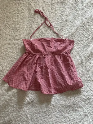 NWT Beginning Boutique Aspen Red Gingham Halter Top thumbnail 4