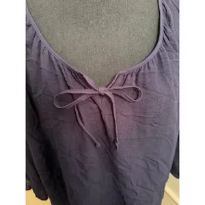 Ulla Popken Navy Blue Crinkle Viscose Tunic Top Layered Lace Hem Plus Size Boho thumbnail 4
