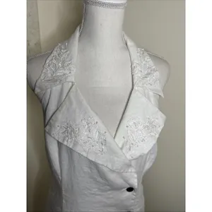 Carol Little White Linen Romantic Maxi Sz 14 Floral Embroidered Minimalist Dress thumbnail 5