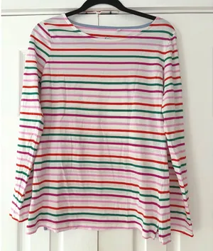 Boden Stripes Ahead Multi Color Striped Long Sleeve Cotton Top Womens US 8 UK 12 thumbnail 1