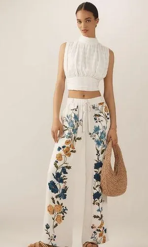 NWT By Anthropologie Printed Pull-On Pants Color: Neutral Pattern Size Small thumbnail 1