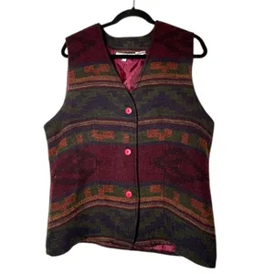 vintage 90's L Tribal wool vest Aztec Southwestern pattern Western CowgirlCore thumbnail 2