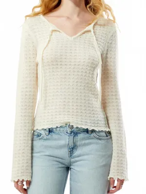 PacSun Your Favorite Diana Open Knit Tie Front Sweater Ivory Large thumbnail 1