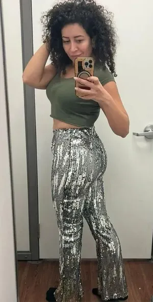Disco pants full sequin pants silver mirror sequined bootcut flared dress pants thumbnail 1