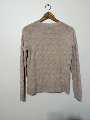 Theory Cashmere Knit Sweater Size Medium Cream Neutral Texture Design thumbnail 6